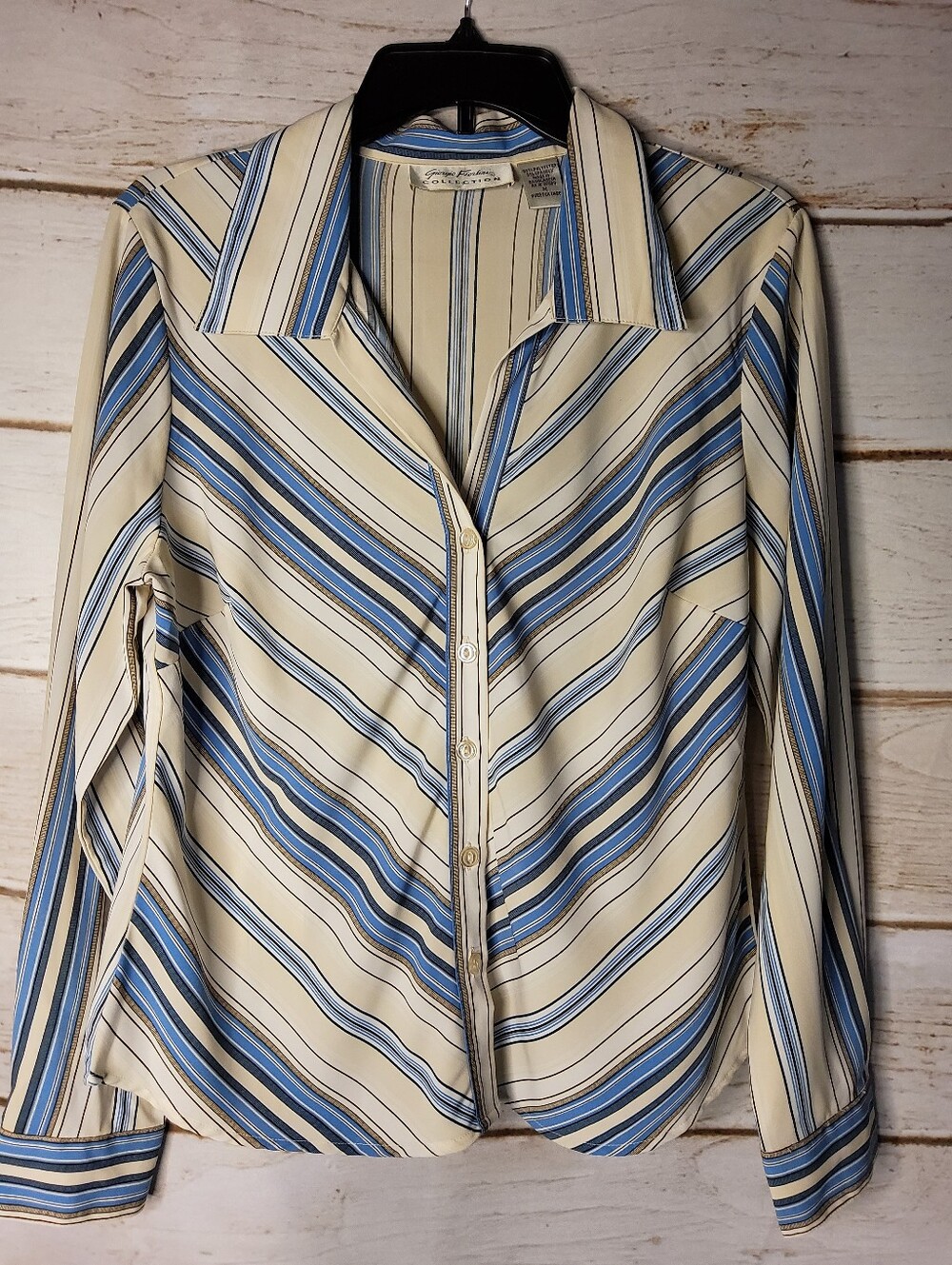 Classic Stripe Button-Down Shirt in Cream and Blue